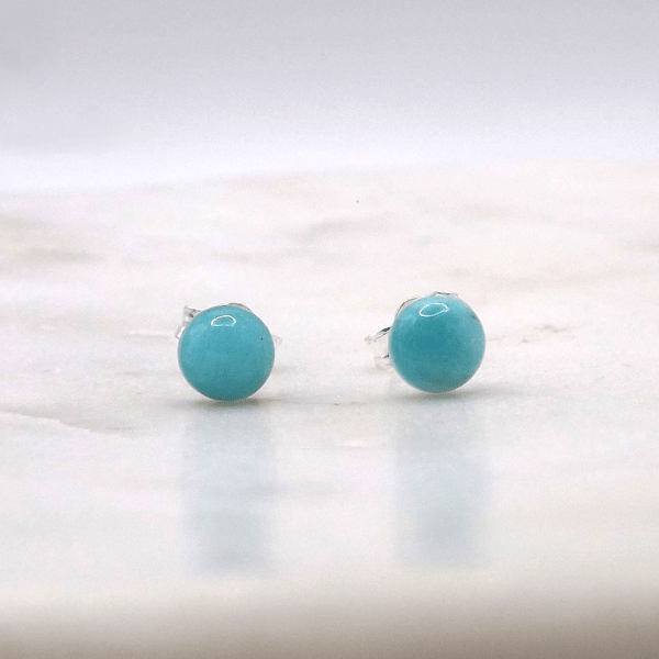 Amazonite Round Cabochon 5mm Gemstone Sterling Silver Stud Earrings.