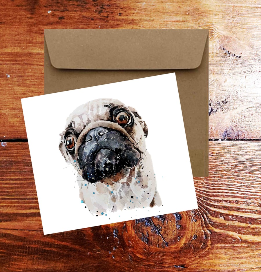 Pug Dog II Square Greeting Card- Pug Dog card,Pug Dog card ,Pug Dog greetings ca
