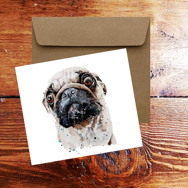 Pug Dog II Square Greeting Card- Pug Dog card,Pug Dog card ,Pug Dog greetings ca