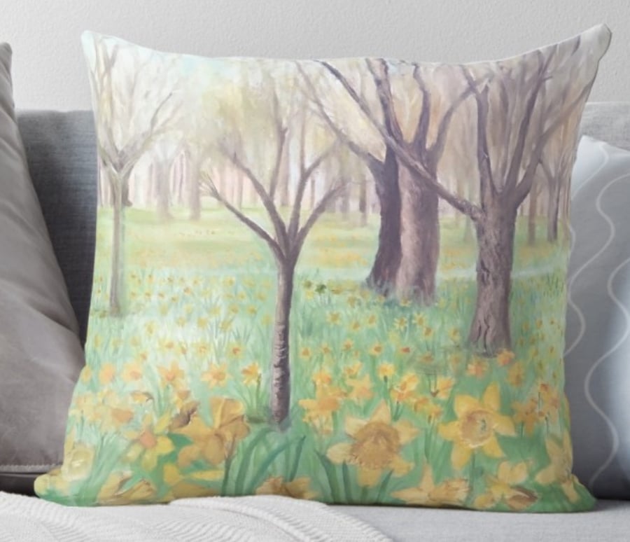 Throw Cushion Featuring The Painting ‘Carpet Of Daffodils’