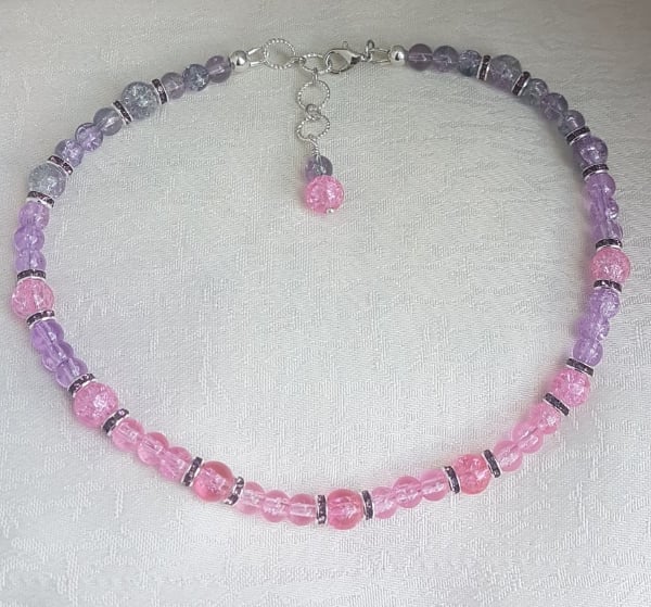 SALE - Gorgeous Lilac and Pink Glass Bead Choker Necklace.