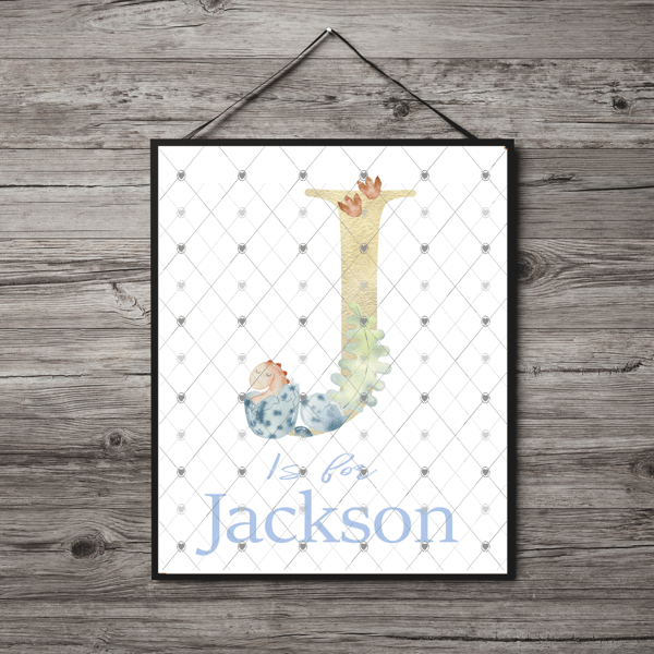 Dinosaur Initial Name Print, Letter J Custom Print, Letter J Personalised Art