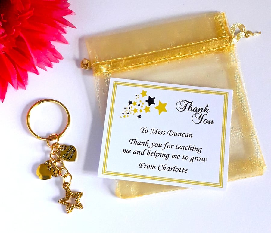 Thank You Teacher Gold Keyring Gift Personalised