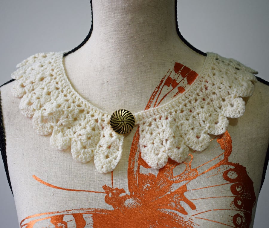 Cream Wool Crochet Collar Folksy