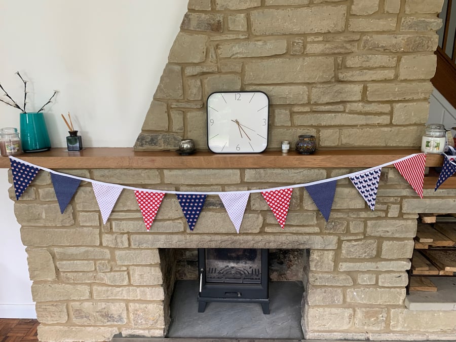 Tea Party Bunting - red, white and blue