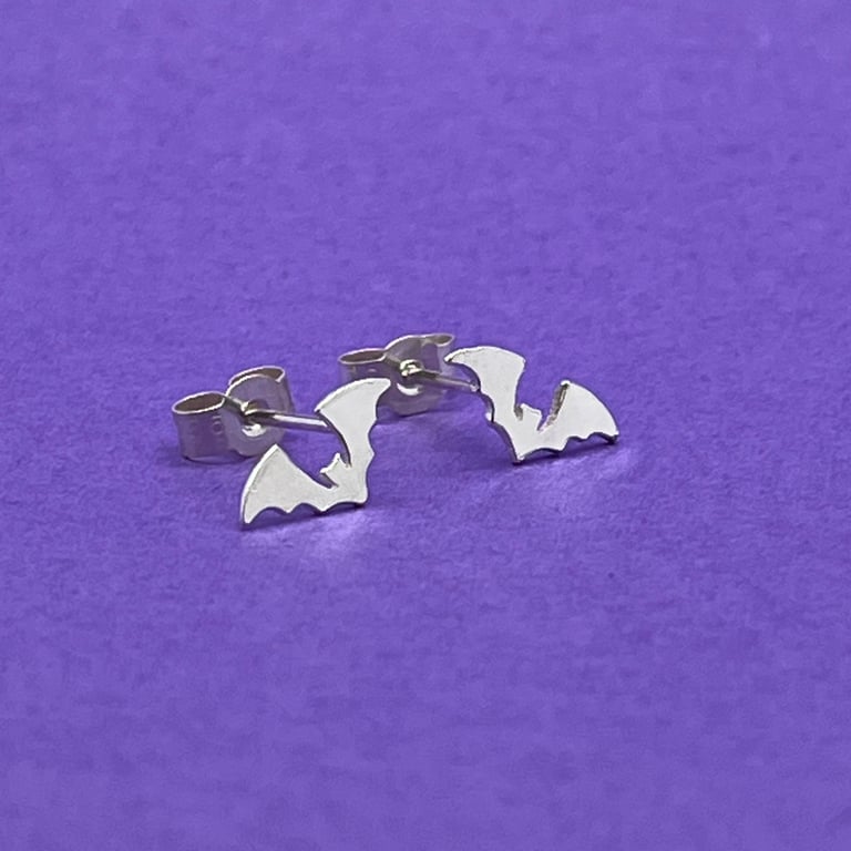 Handmade Sterling Silver Halloween Bats Stud Earrings