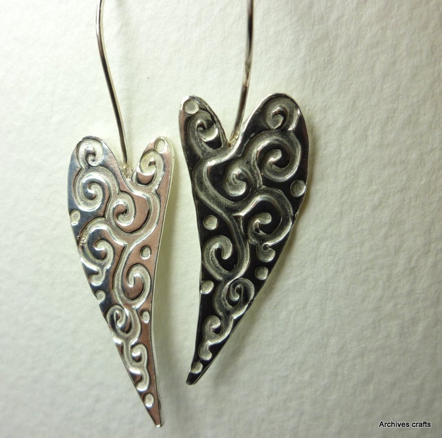 Silver heart drop earrings