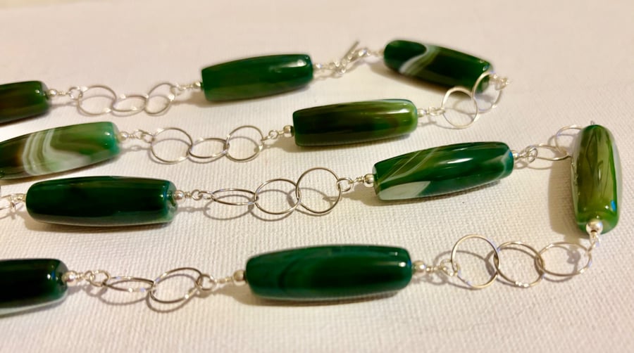 Green Agate and sterling silver chain necklace