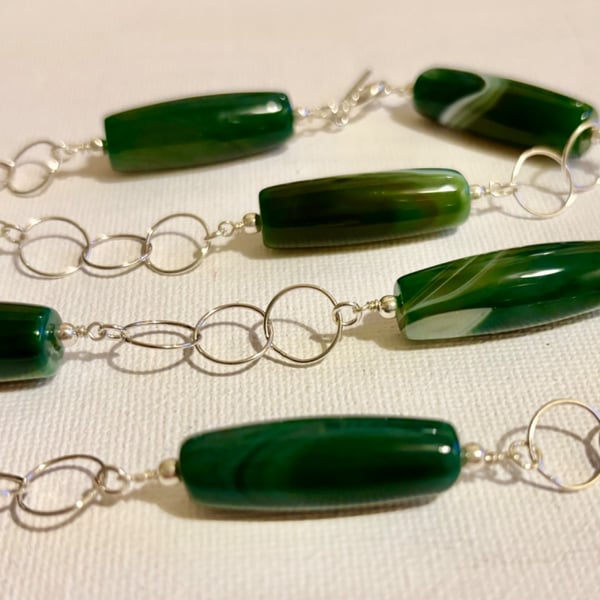 Green Agate and sterling silver chain necklace