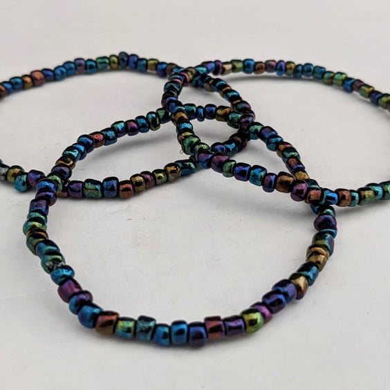 Three iris lustre seed bead stretchy bracelets - 2001454