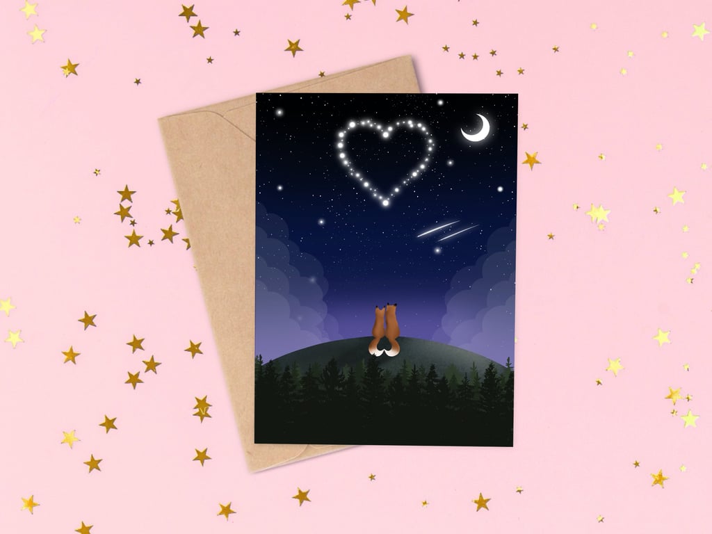 Romantic Fox Couple Card, Anniversary, Wedding, Valentine, Nature Love Greeting