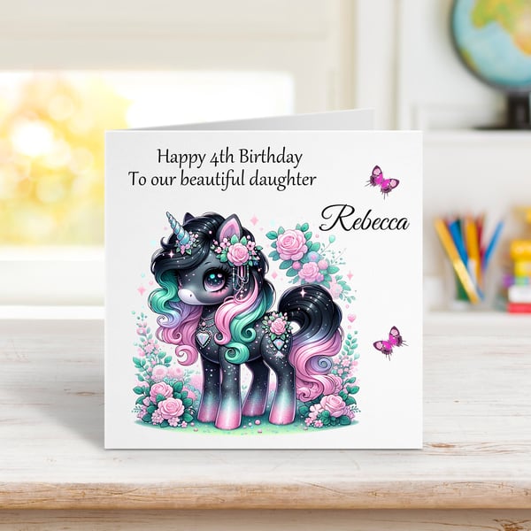 Personalised Cute Baby Unicorn Birthday Card. Design 4