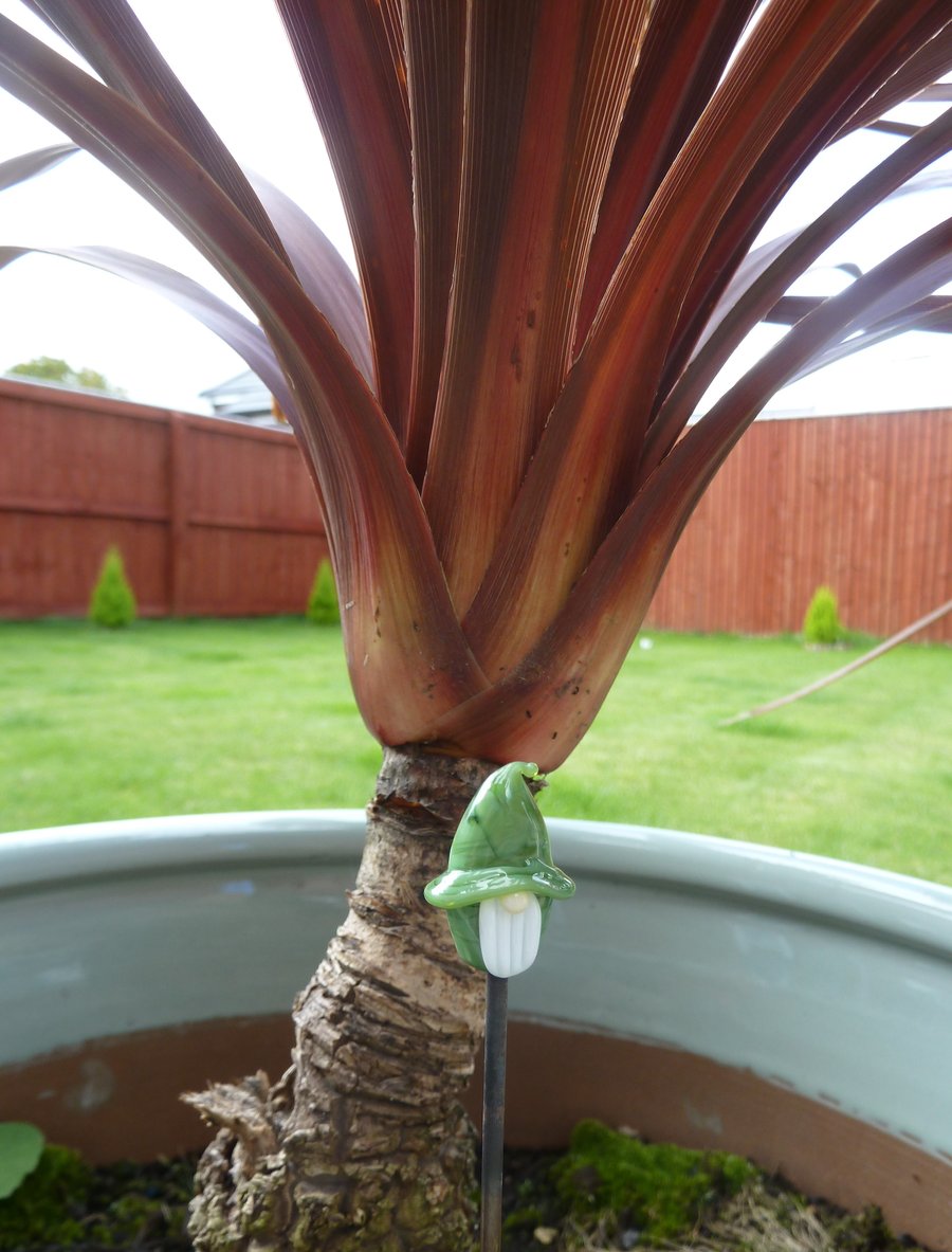 green gnome plant pot stake