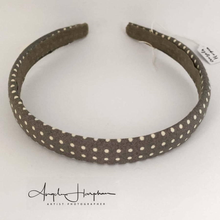 Taupe and White Spot Covered Headband - Adult size