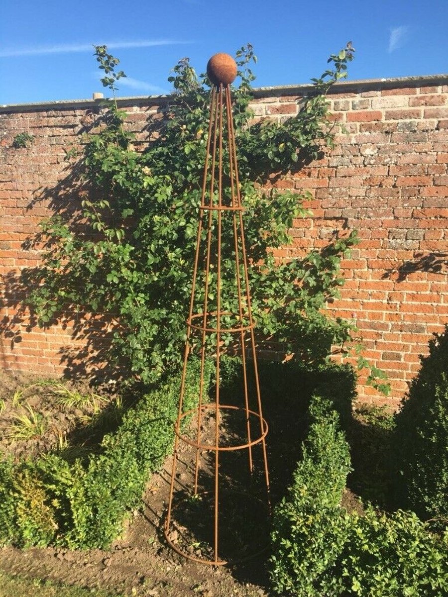 1.9m Conical Obelisk, Rustic Metal Plant Support Rusty Cone Garden Frame Trellis
