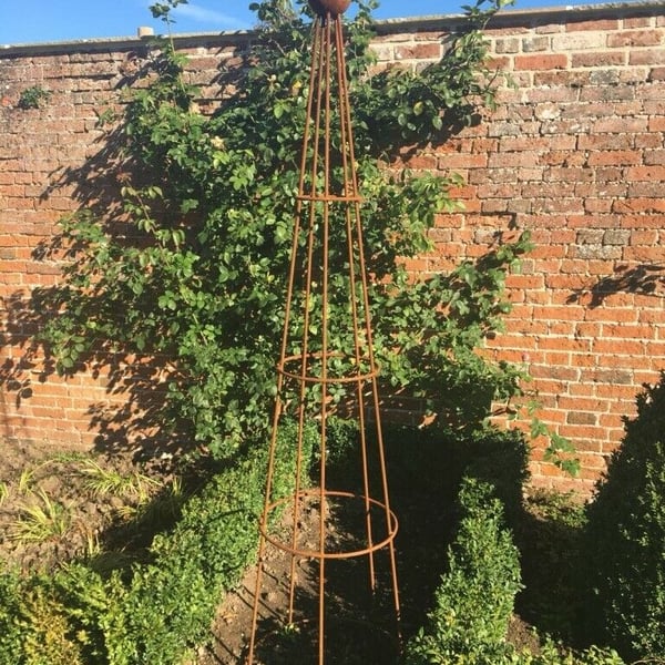 1.9m Conical Obelisk, Rustic Metal Plant Support Rusty Cone Garden Frame Trellis
