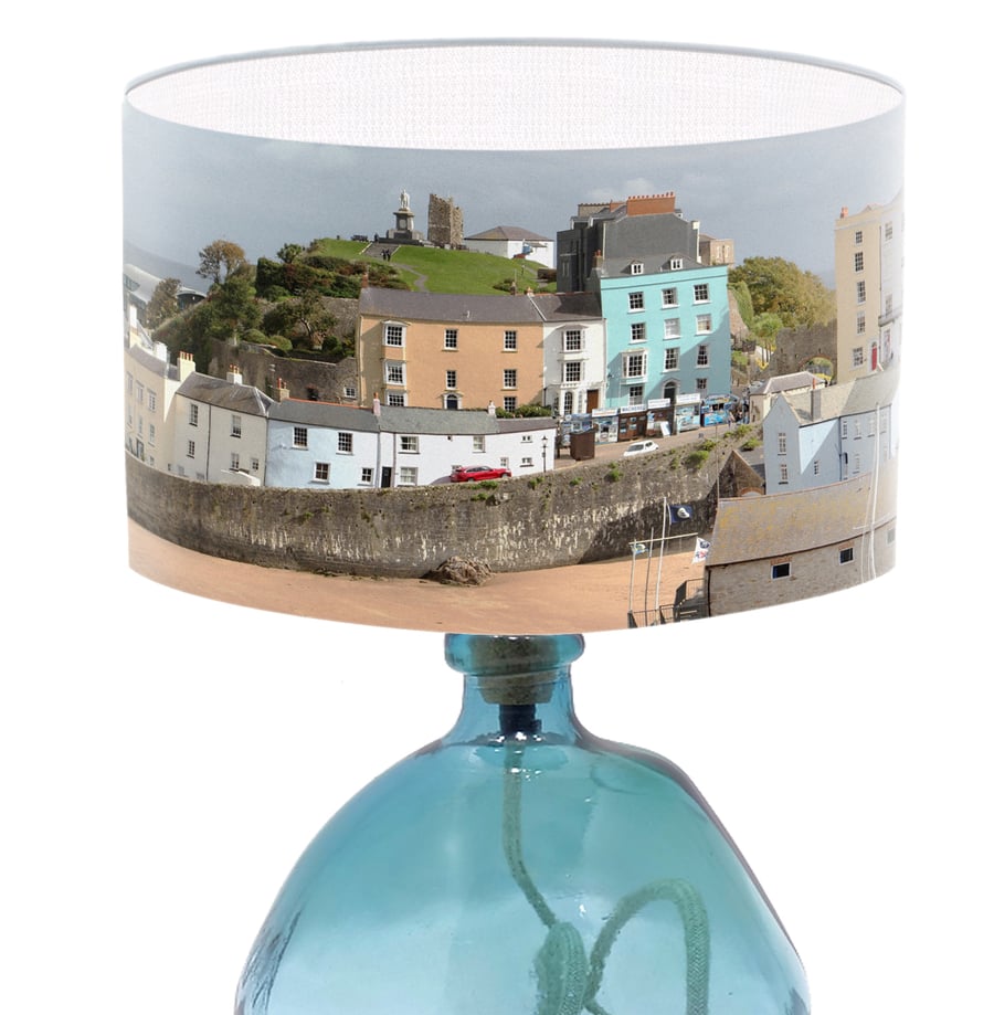 Photographic Lampshade, Tenby, Wales, Coastal Lamp Shade, Contemporary lamp 