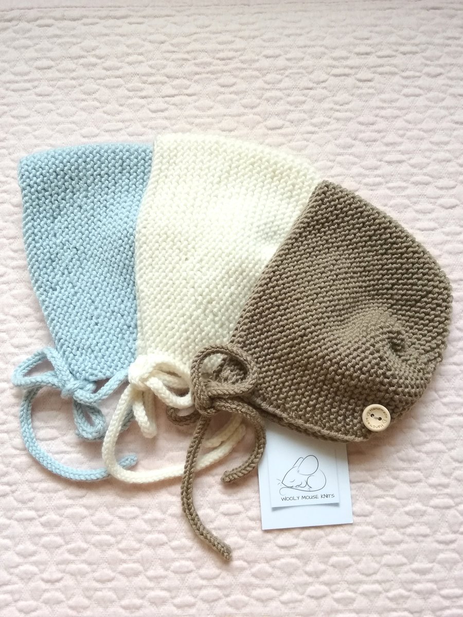 Hand knitted baby bonnet