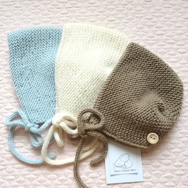 Hand knitted baby bonnet