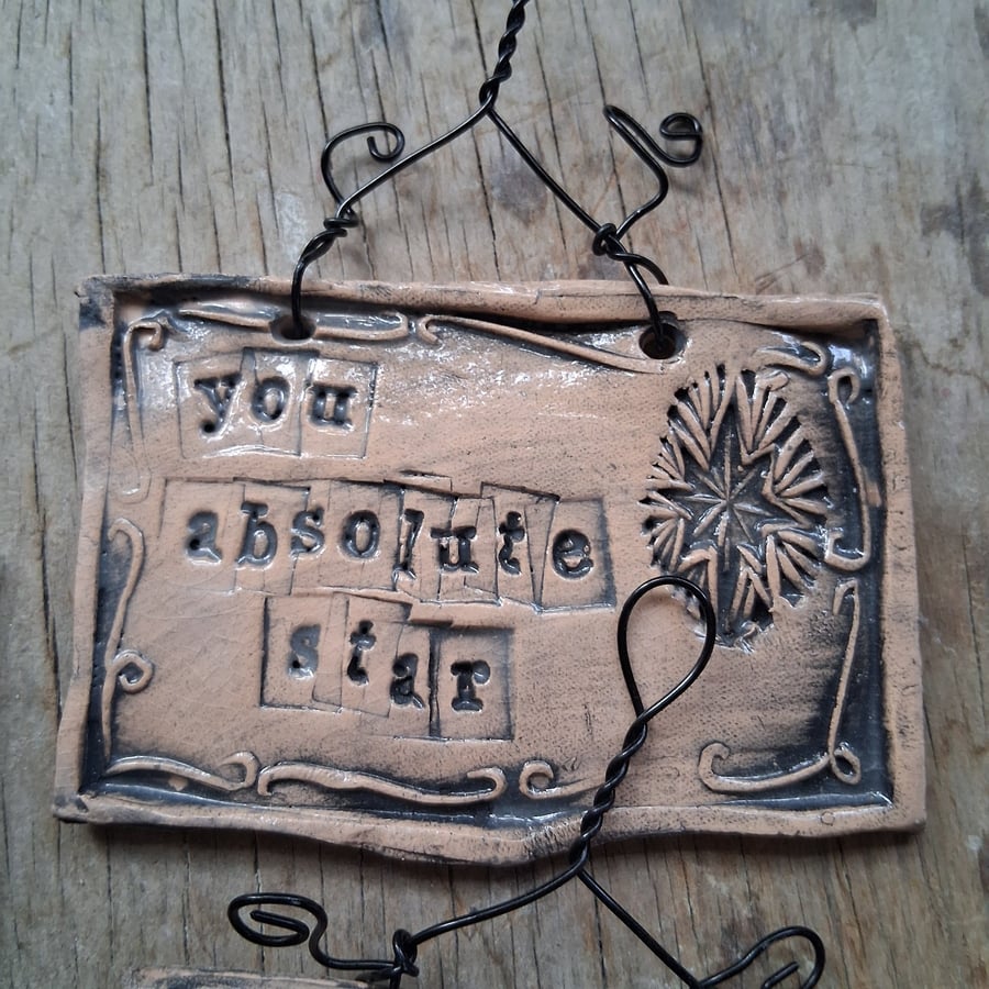 Image of LAST ONE! rustic ceramic pottery sign you absolute star