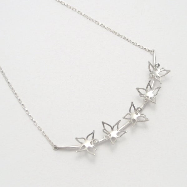 Blossom Sterling Silver Curve Necklace 5 Flowers
