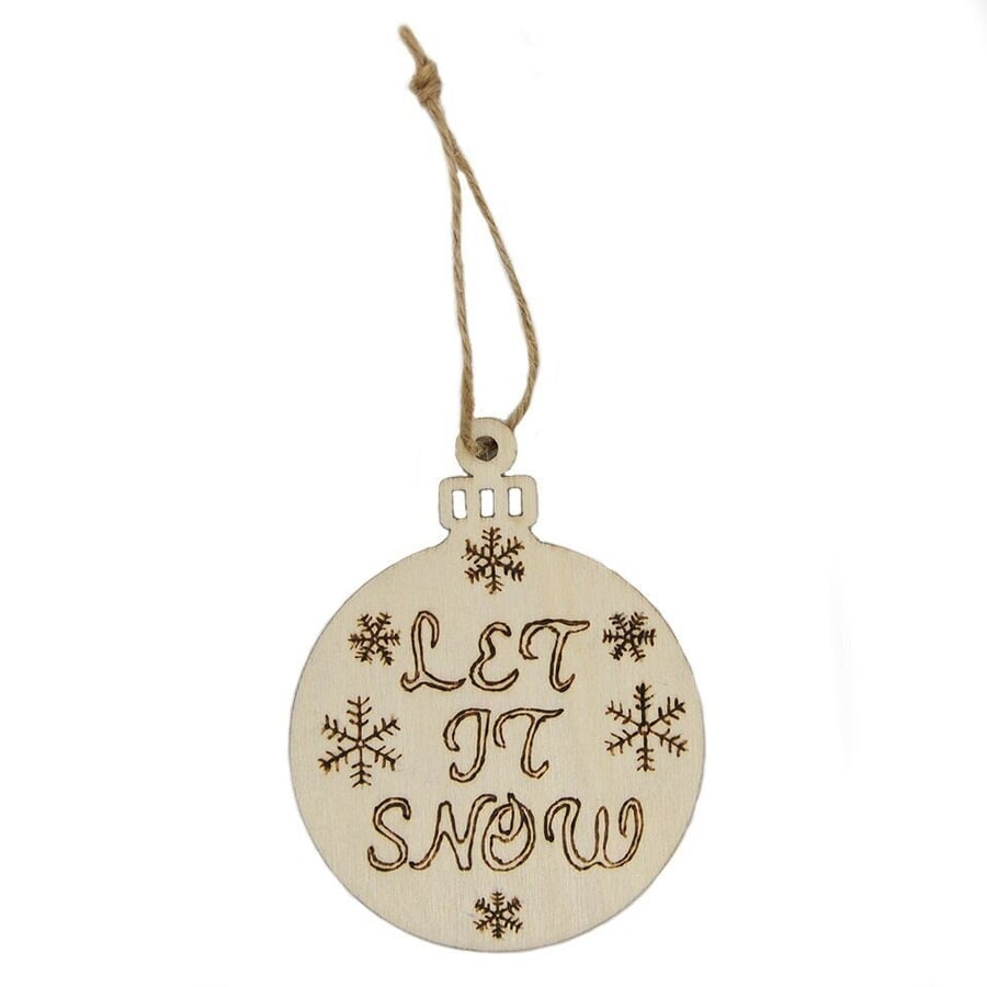 Let It Snow Christmas Tree Decoration - Wooden Bauble - Snowflakes - Free P&P