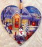Christmas Decoration Ornament: Decoupaged Wooden Heart 15cm (6") Outdoor Scene - Image 1