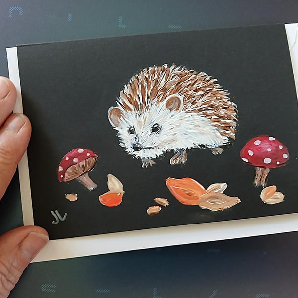 Hand Painted Hedgehog Card Original Wildlife Art