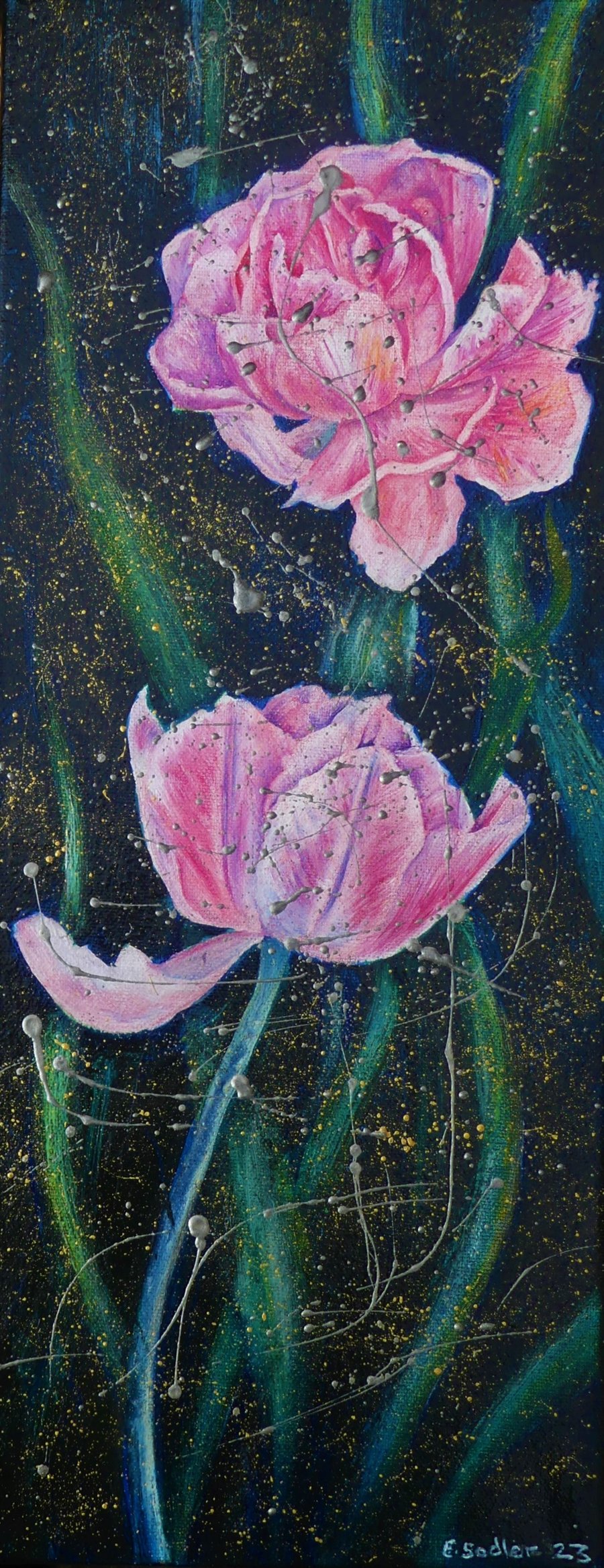 Modern Botanical Pink Tulip Original Oil Painting 