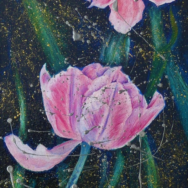 Modern Botanical Pink Tulip Original Oil Painting 