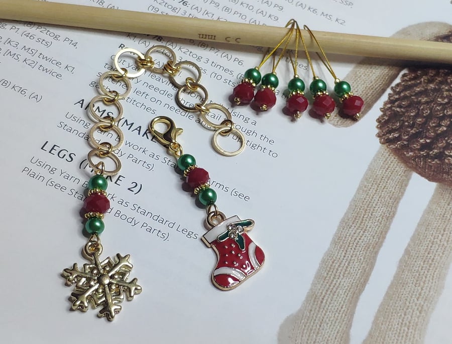 Christmas row counter and stitch marker gift set