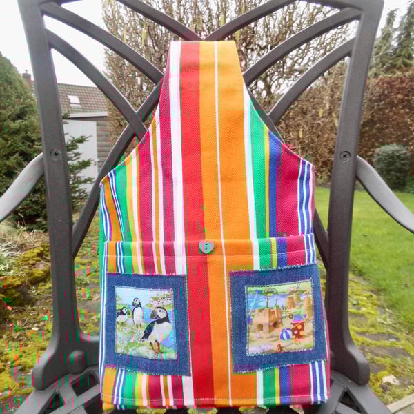 Colourful striped beach bag tote project bag single handle