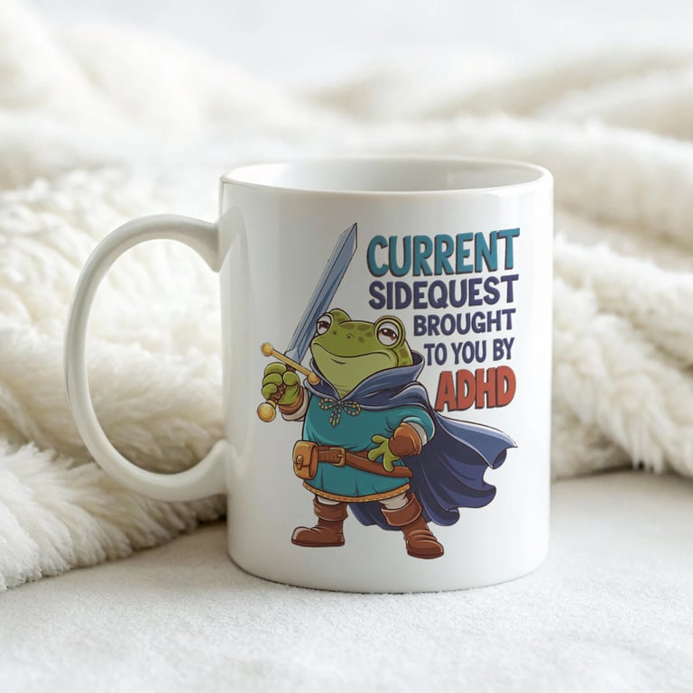 ADHD Sidequest Frog Mug – Funny Neurodivergent Gift "Current Sidequest Brought T