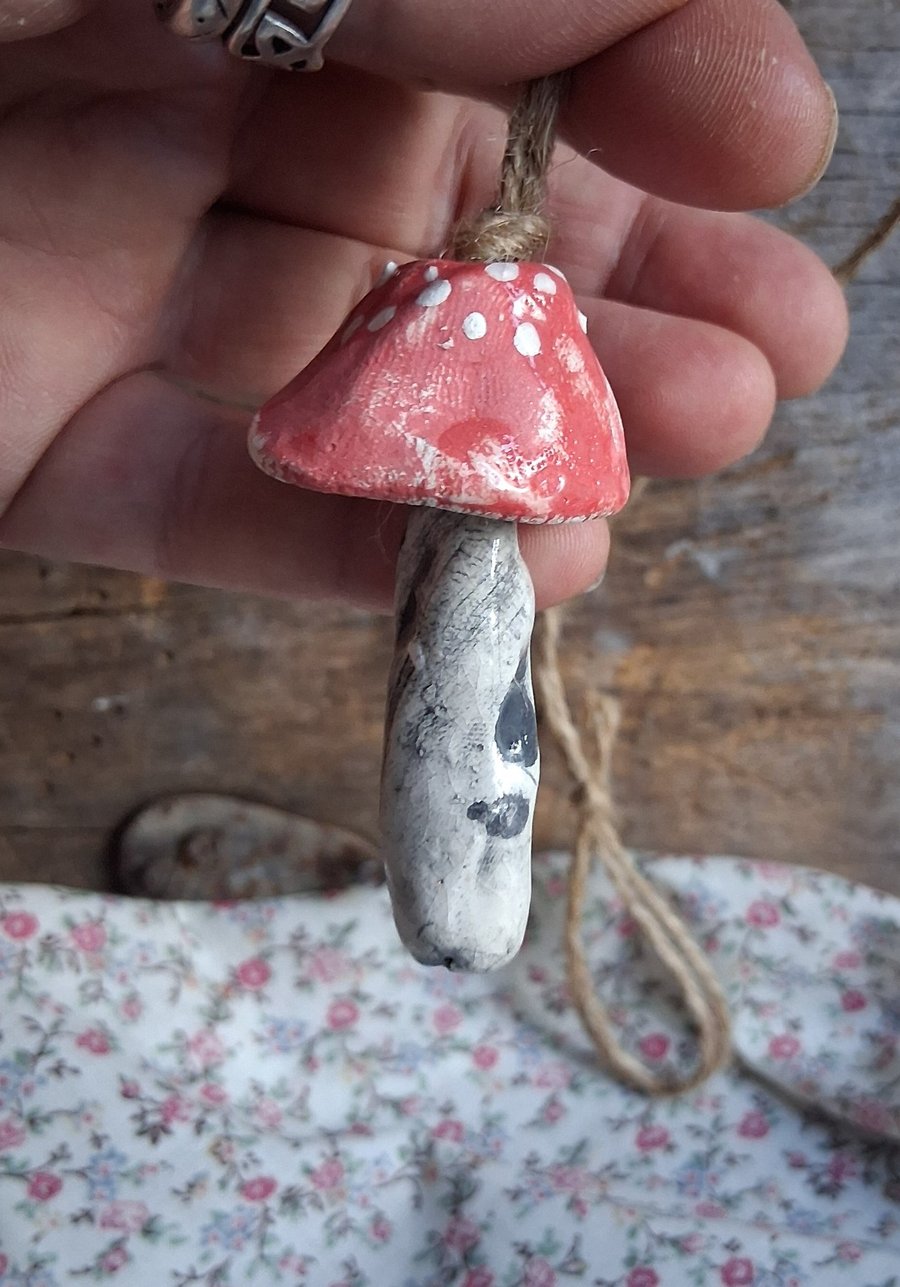 ceramic hanging mushroom red small
