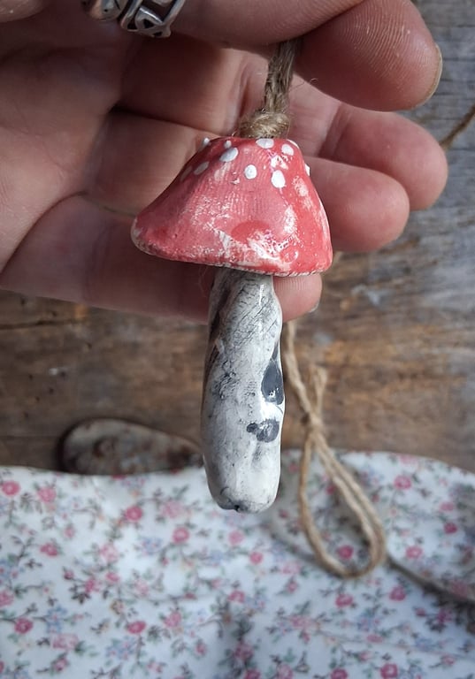 ceramic hanging mushroom red small