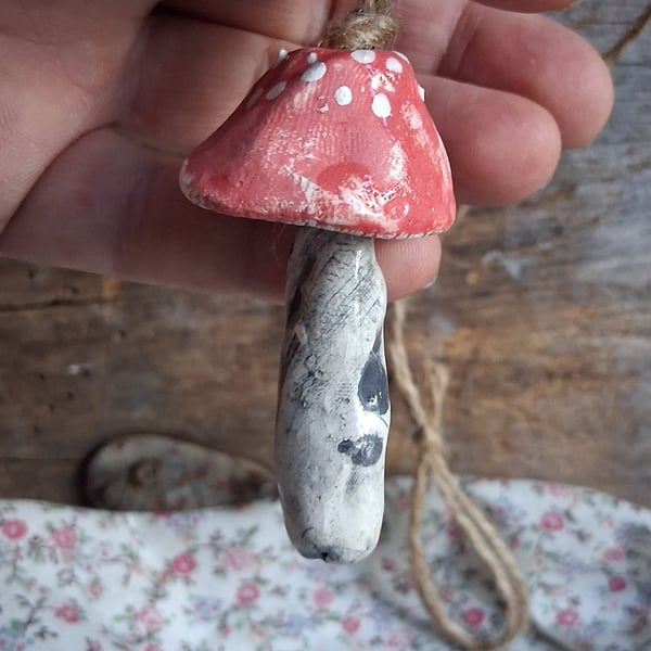 ceramic hanging mushroom red small