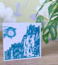 Winchester High Street original linocut print greeting card blank turquoise