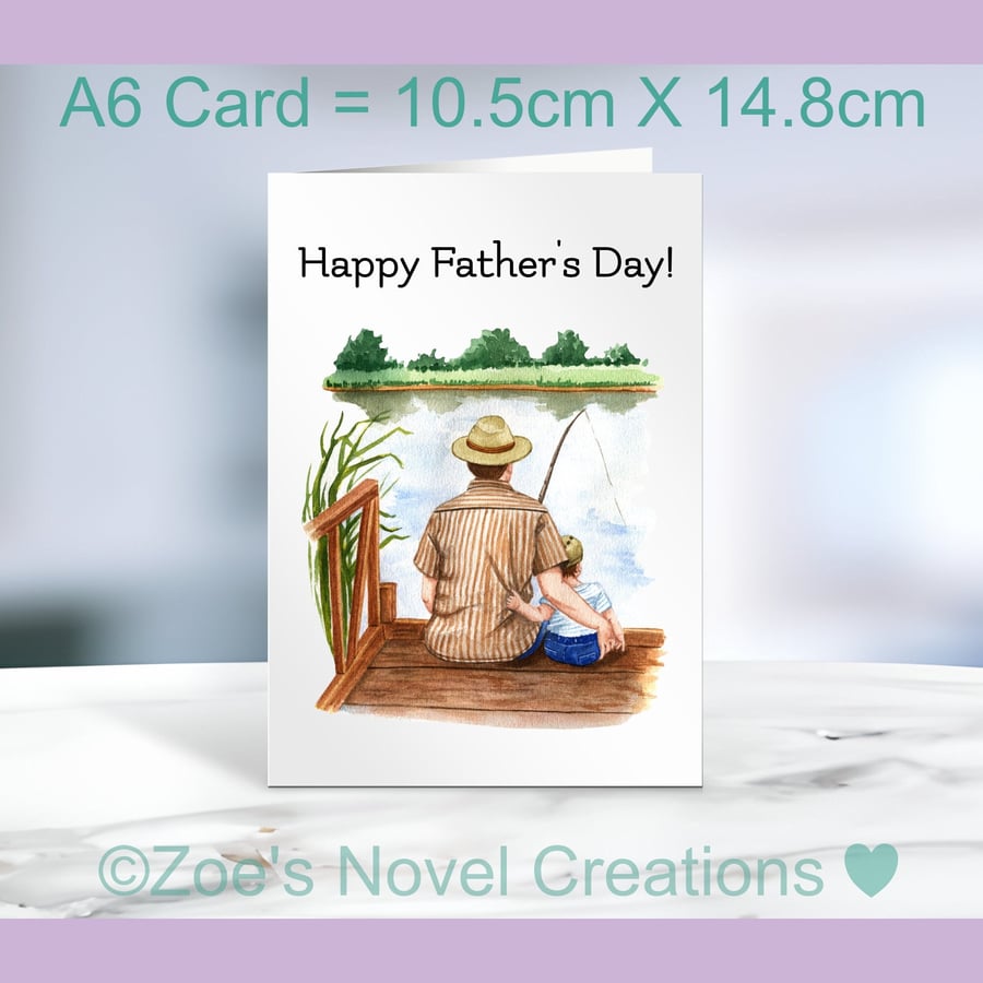 Father's Day, Dad & Son Fishing A6 10.5cm x 14.8cm