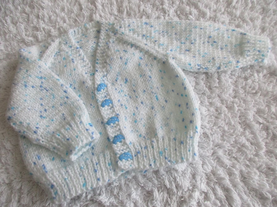 16" White Print V Neck Cardigan 