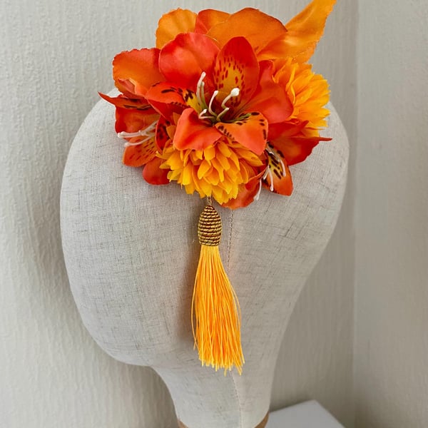 Rockabilly Vintage Inspired Hair Flower with Tassel