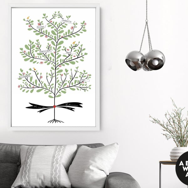 Custom family tree wall art with names, mothers day gift from daughter, grandma 