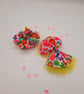 Set of 2 neon flower hair accessories,  clip on bow,scrunchie, yellow tulle. - Image 2