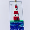 Fused glass sea and lighthouse hanging 