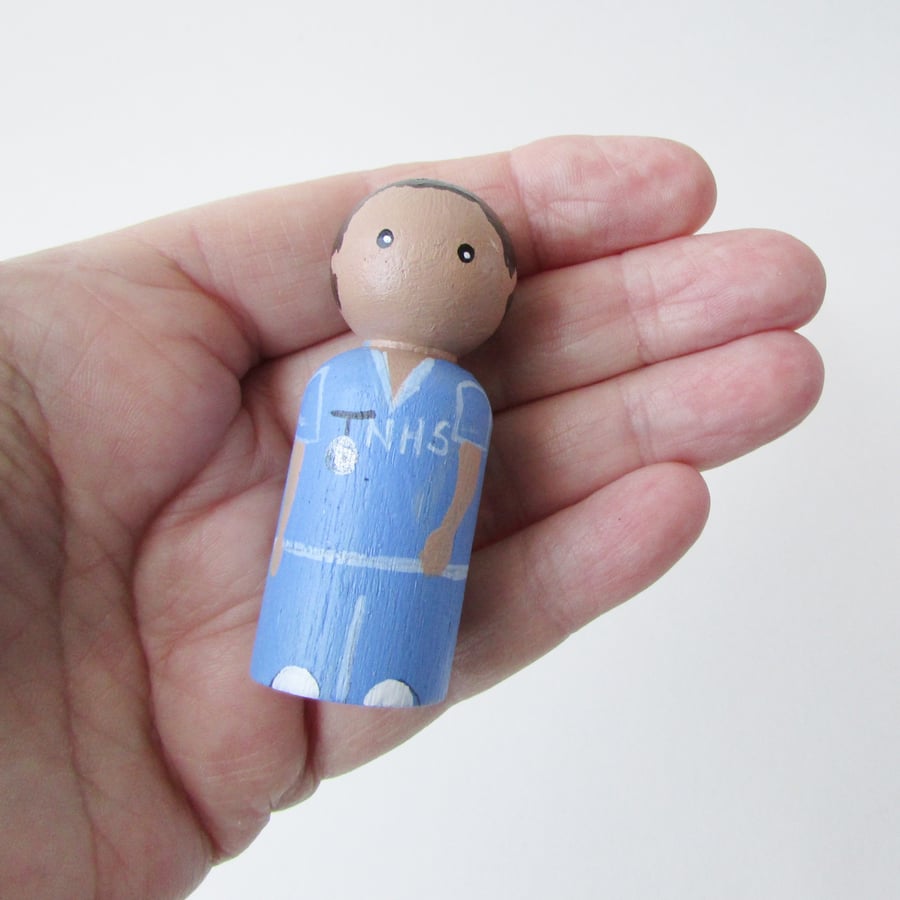 NHS Male Nurse Small Peg Doll