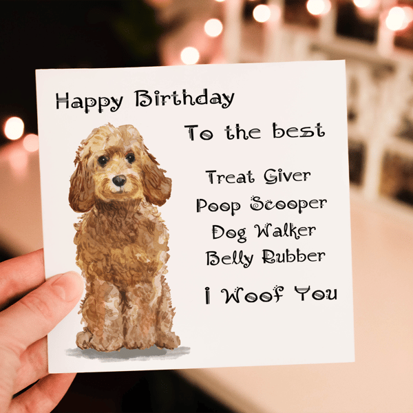 Cockapoo Honey Dog Birthday Card, Dog Birthday Card, Personalized Dog Breed