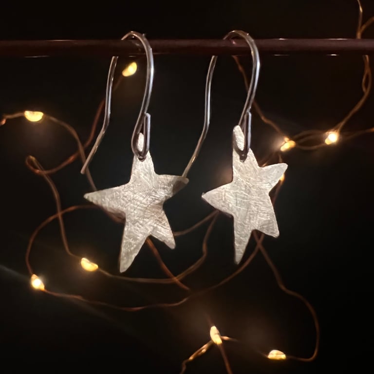 Brass Star Christmas Earrings