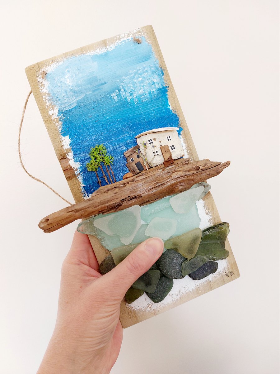 Driftwood Houses Sustainable Art, Coastal Wall Hanging from Reclaimed Materials