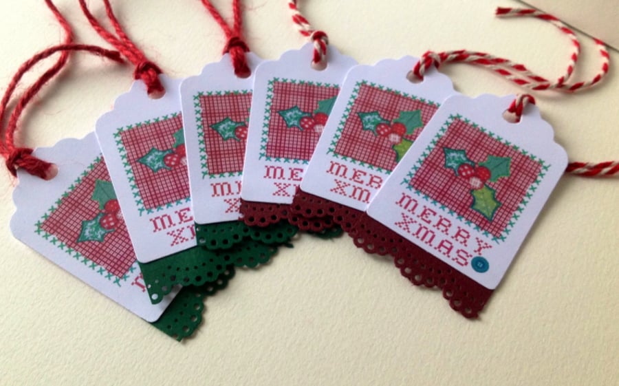 Christmas Gift Tags,Set of Six,Handmade Xmas Message Tags