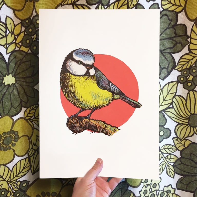 Blue Tit, 4-colour screen print