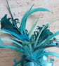 Shades of Turquoise Teal & Aqua Blue Bow Regency Feather Sprig Headpiece Pin - Image 2
